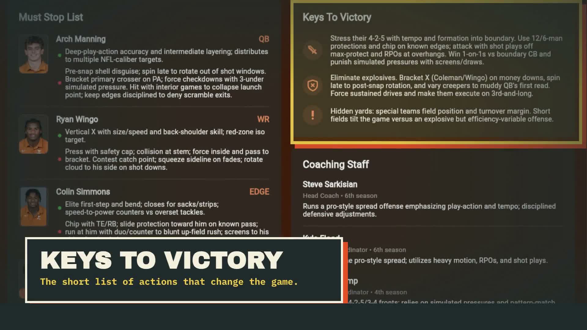 AI-generated football scouting report sample from PlayIQ showing opponent analysis sections